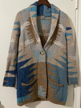 J. Jill Southwestern Intarsia Knit Longline Cardigan Sweater Size S
